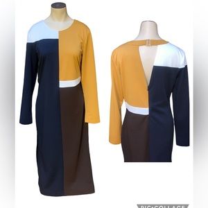 ANTHROPOLOGIE Hutch Color Block Midi Slit Dress Size L